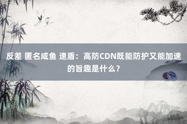 反差 匿名咸鱼 速盾：高防CDN既能防护又能加速的旨趣是什么？